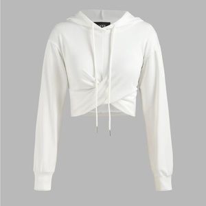 Cider White Cropped Sweater with Drawstring Detail